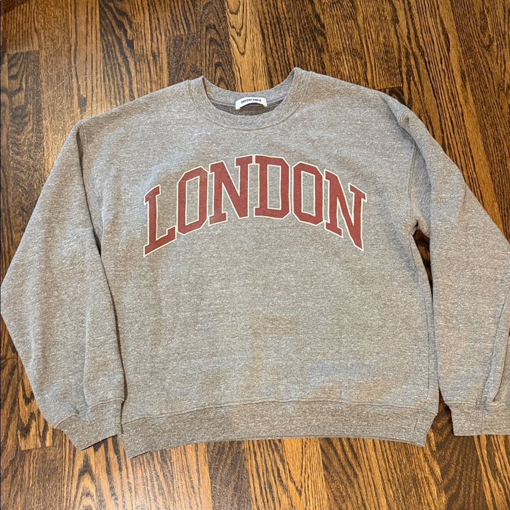 Daydreamer Gray Crewneck Sweatshirt with Maroon "LONDON" Graphic